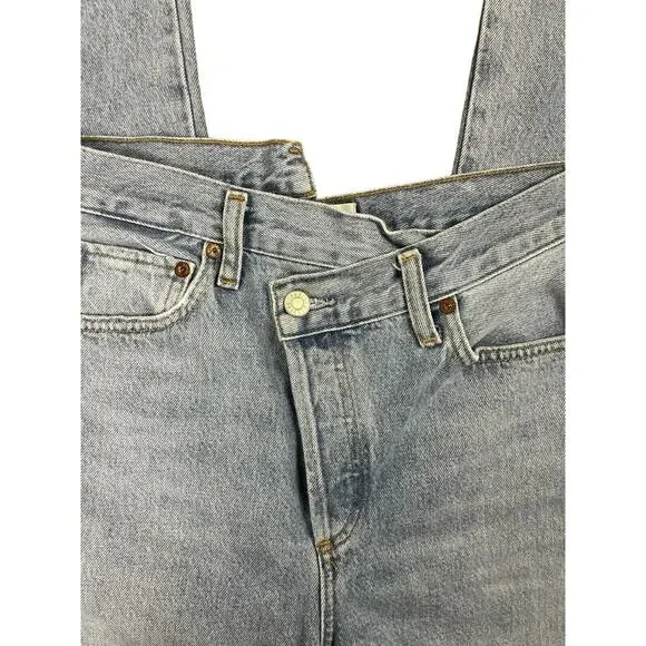 Agolde Criss Cross Straight Frayed High Rise Denim Jeans Button Fly Size 26 - Picture 8 of 13